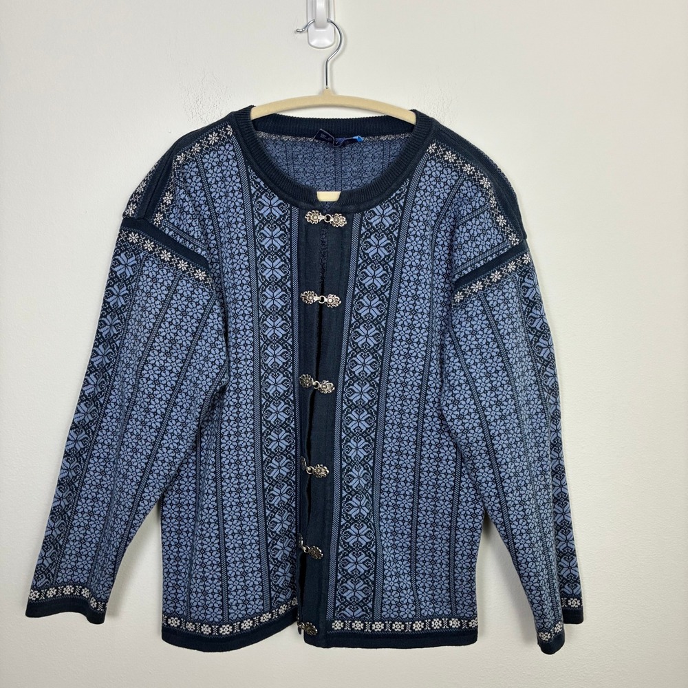 Icewear Nordic Cardigan Sweater Women's Large Blue Cotton Snowflake Metal Clasp